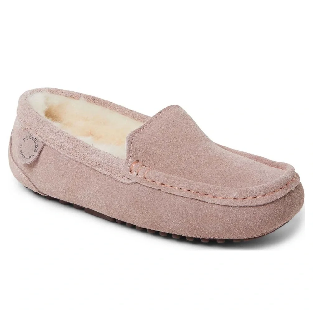 Fireside by Dearfoams Mel Genuine Shearling Moccasin in Dusty Pink - Picture 2 of 16